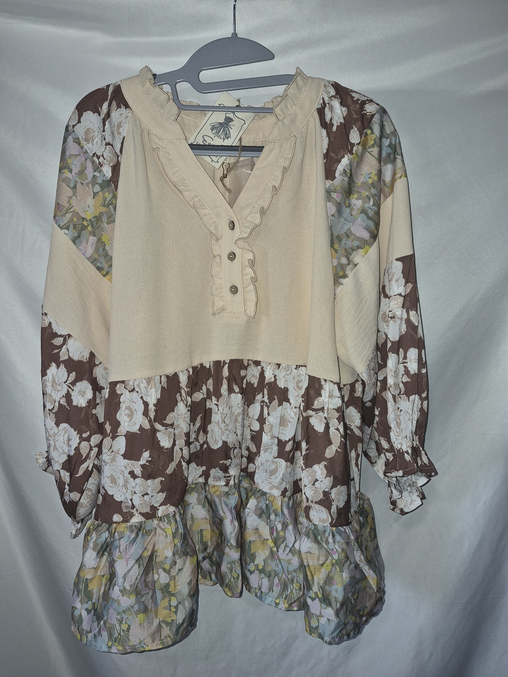 NWT Easel My Saving Grace Floral Patchwork Tiered Top/shirt Sz S